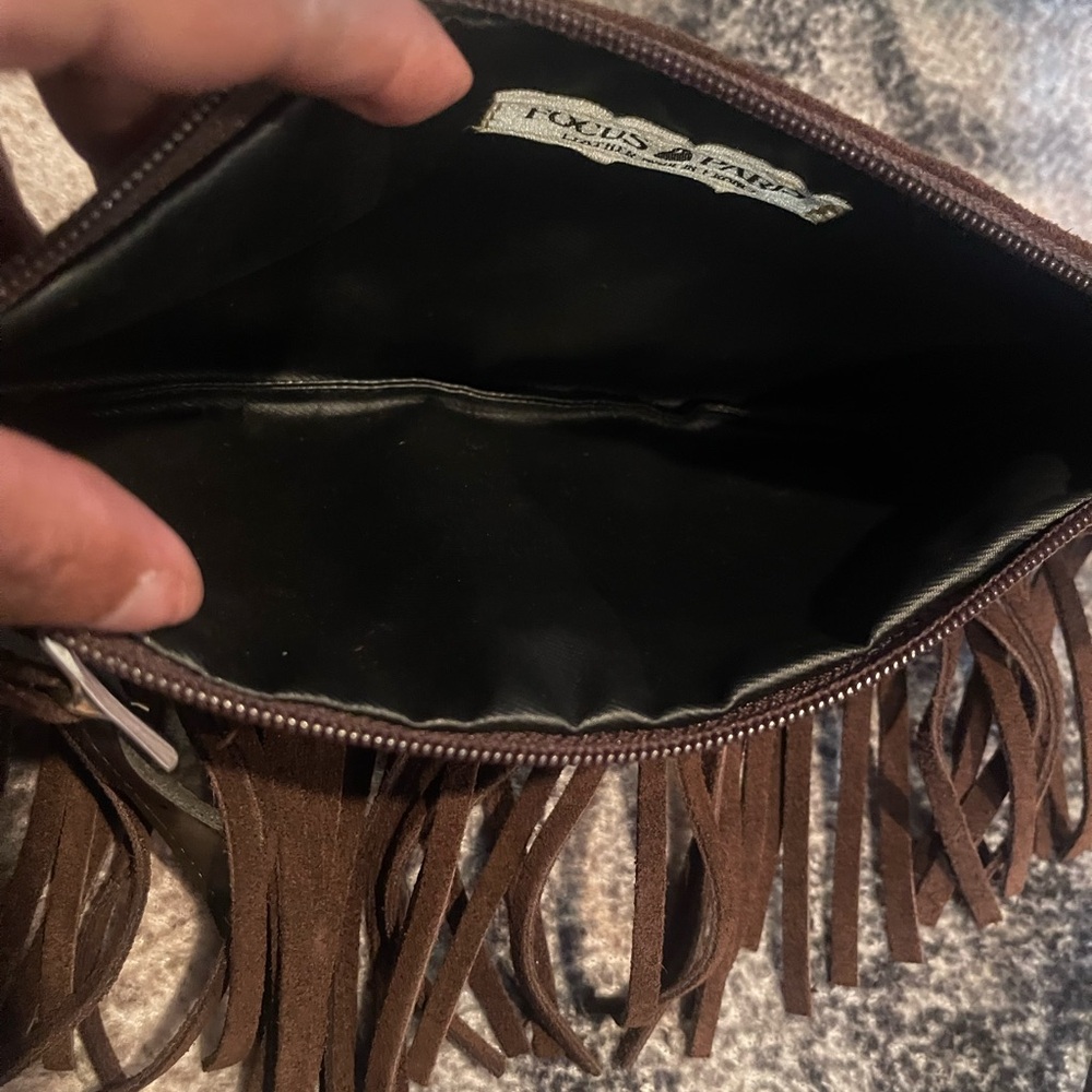 Brown Suede Fringe Clutch W/Complimentary Beauty Items - Picture 5 of 6